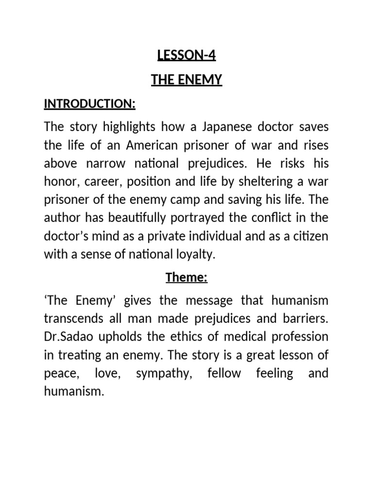The Enemy Lesson Revision Notes | PDF