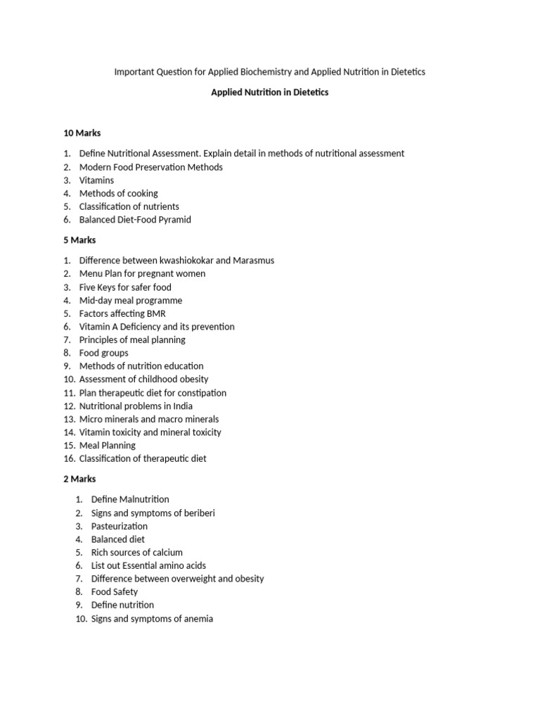 Applied Biochemistry & Nutrition in Dietetics | PDF