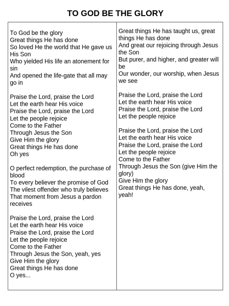 Praise and Glory in Worship Lyrics | PDF