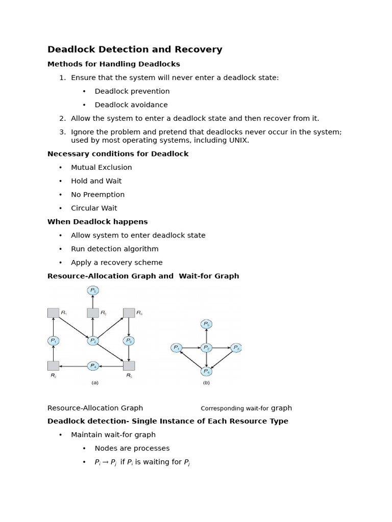 Deadlock Detection and Recovery Methods | PDF | Process (Computing ...