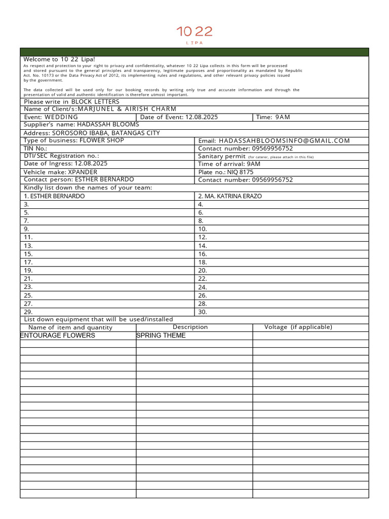 Hadassah Blooms (Suppliers Form-1022) | PDF | Candle