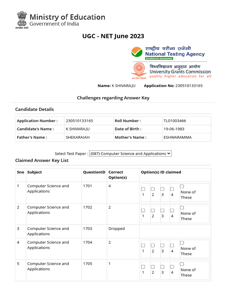 Answer Key Net June2023 | PDF | Computer Science | Computing