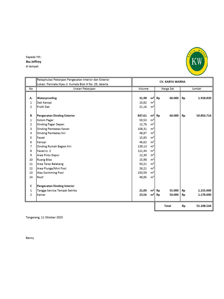 Rekap Pekerjaan Pengecatan Jakarta | PDF