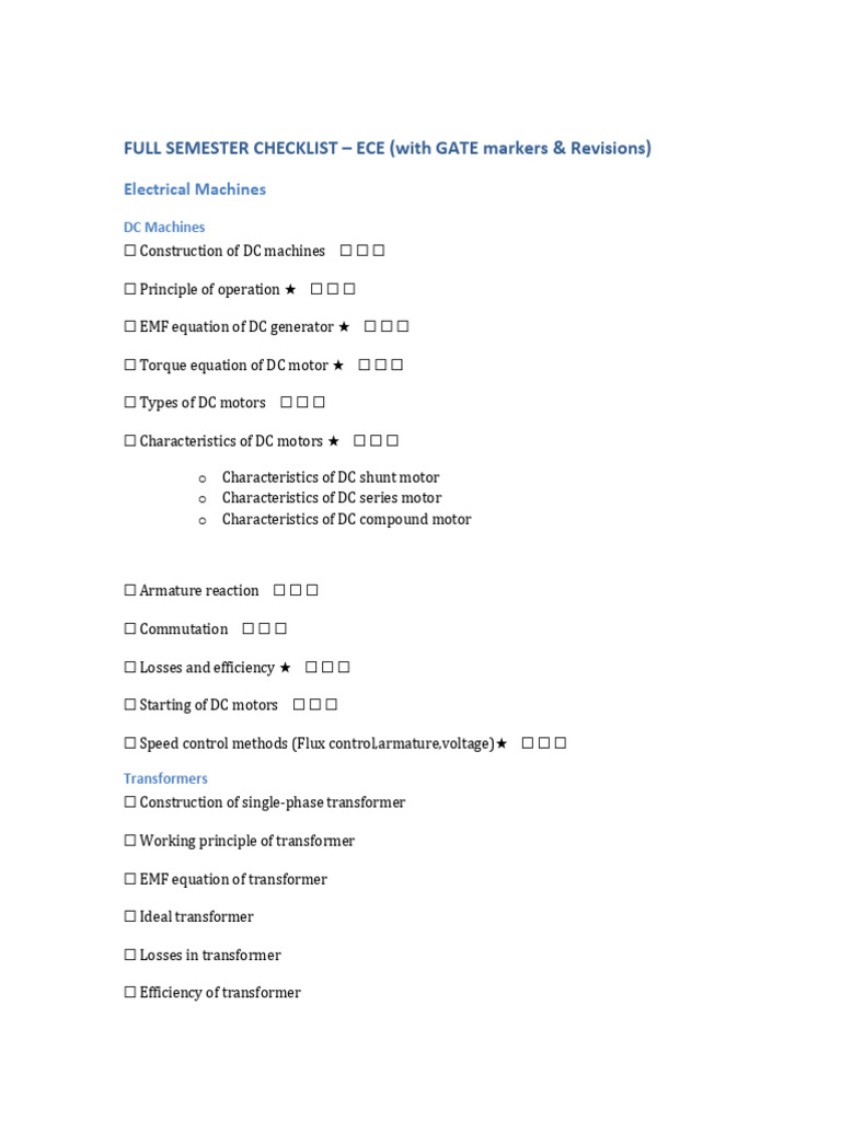 Checklist | PDF | Electric Motor | Transformer