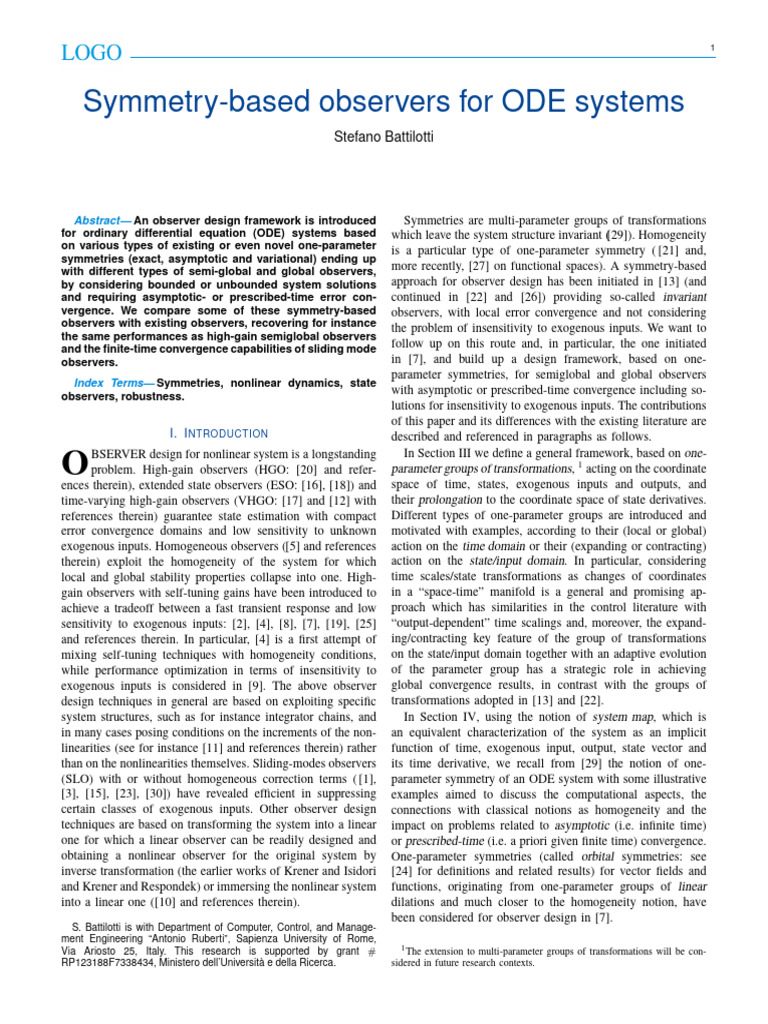 Symmetry-Based Observers For ODE Systems | PDF