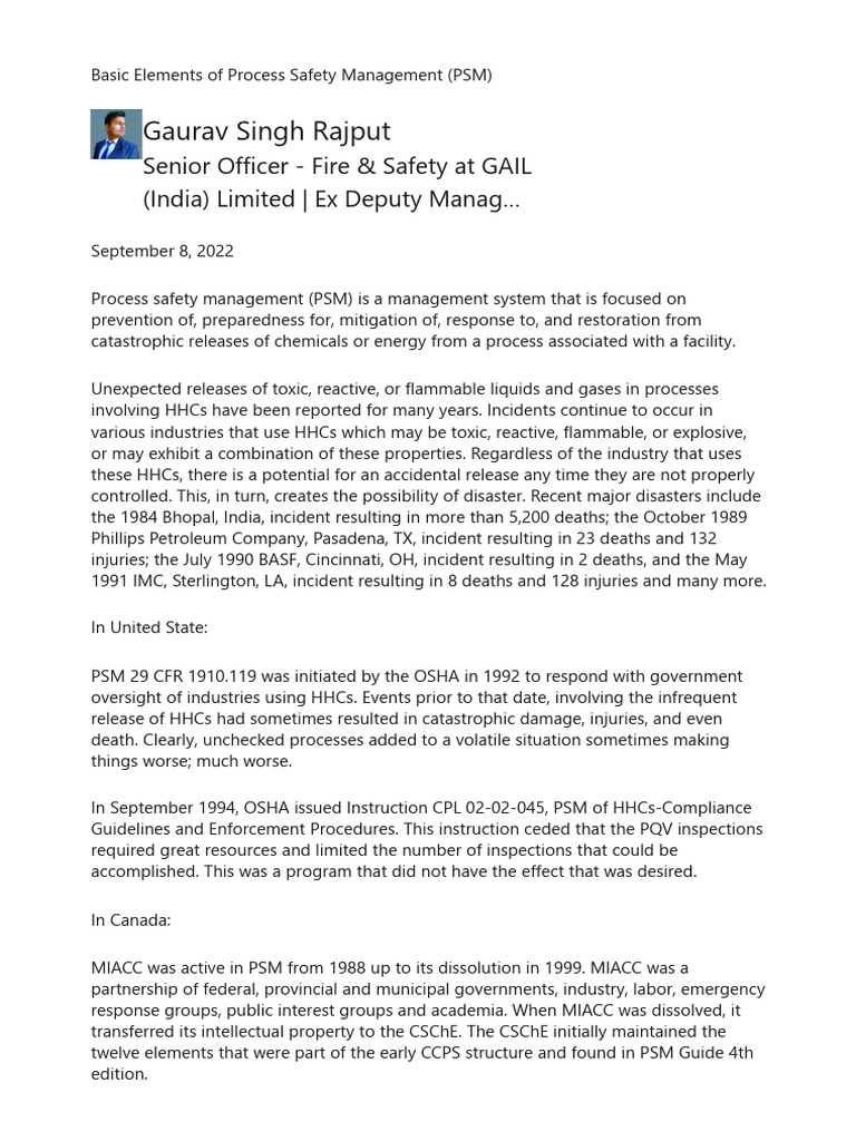 Process Safety Management Essentials | PDF | Safety | Occupational ...