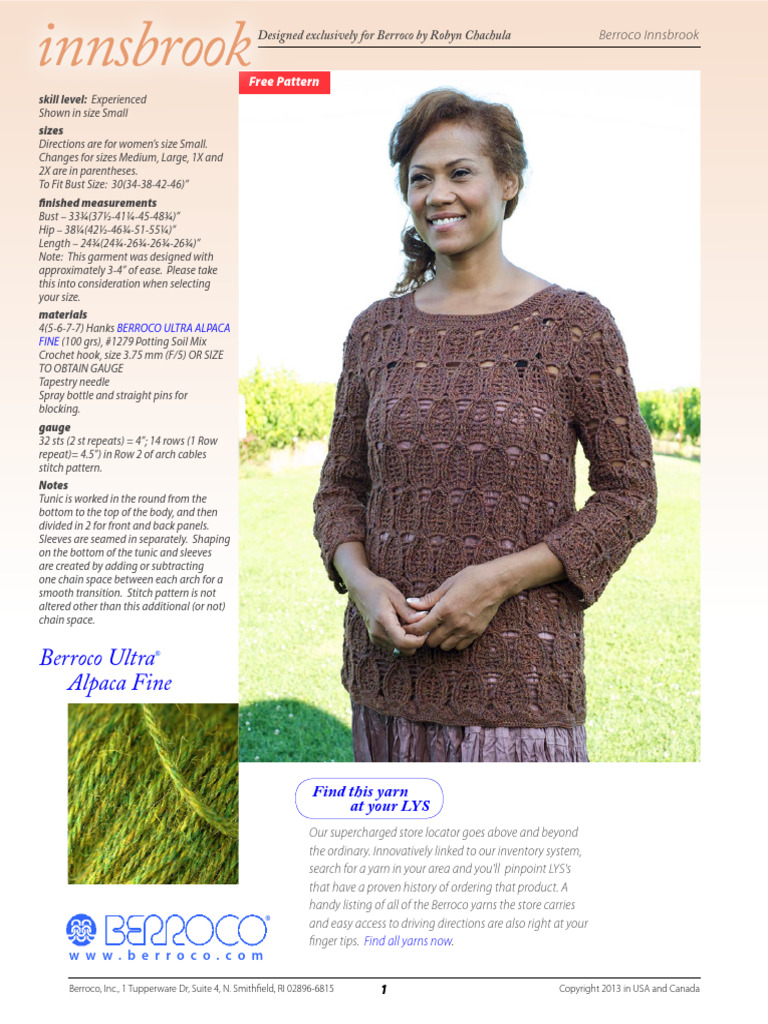 Berroco FreePattern Innsbrook | PDF | Crochet | Gauge (Knitting)
