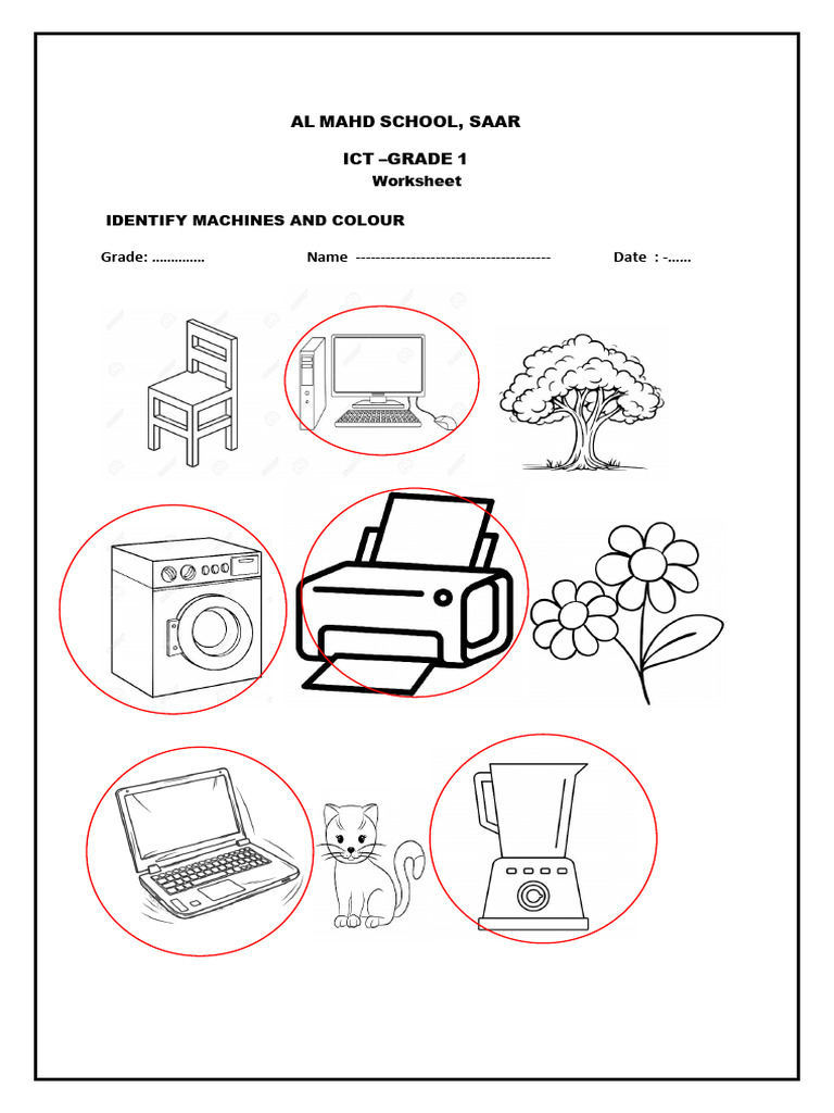 Grade 1 ICT Worksheet: Machines & Tools | PDF | Computer Keyboard ...