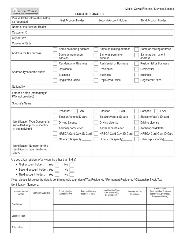 Fatca Form | PDF | Identity Document | International Law