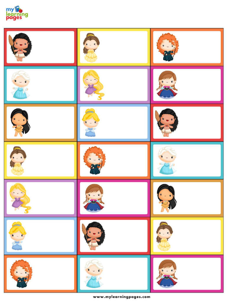 Princess Themed School Labels Letter MLP | PDF