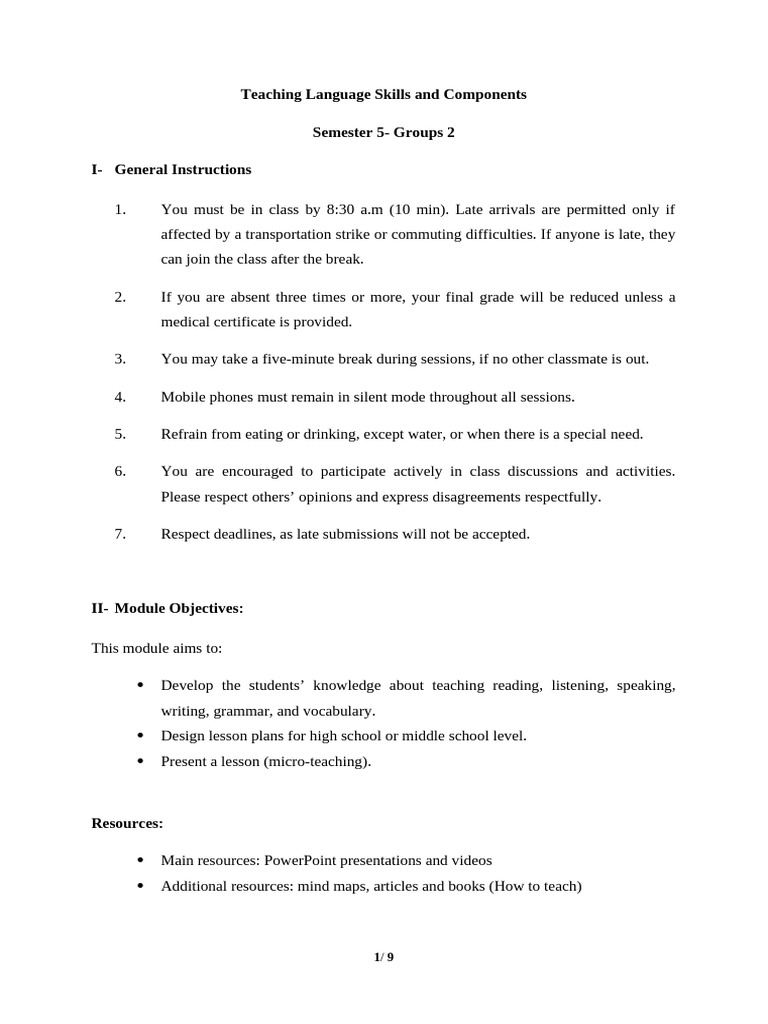 Teaching Language Skills Module Guide | PDF | Lesson Plan | Learning