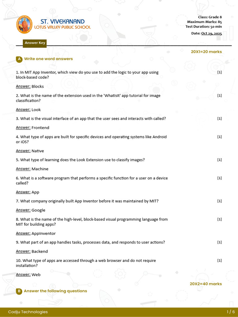 Grade 8 App Development Test Answer Key | PDF | Mobile App ...
