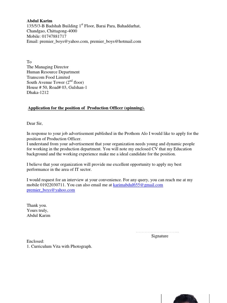 Cv With Cover Letter Bangladesh Application Software