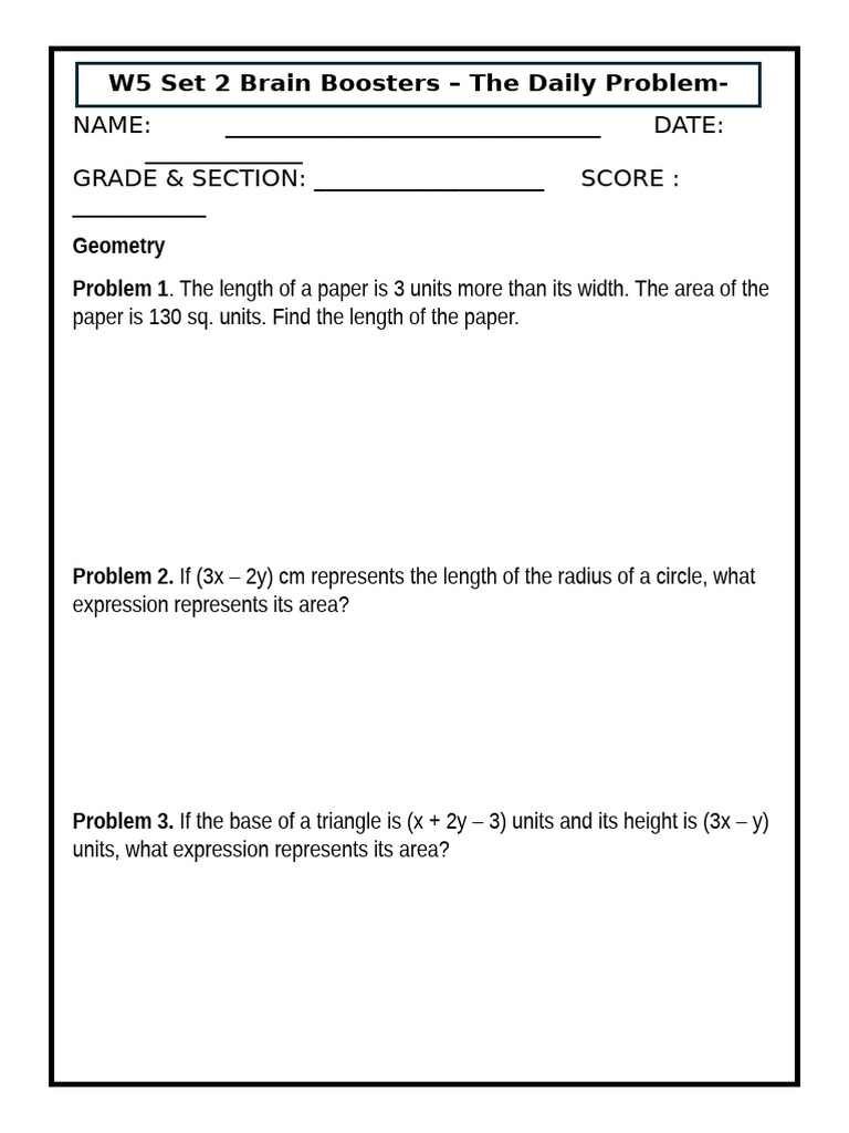 Week 5 Set 2 Brain Boosters The Daily Problem Solving Challenge | PDF