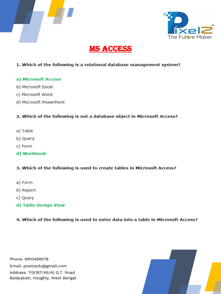 Ms-Access Short Question | PDF | Microsoft Access | Databases