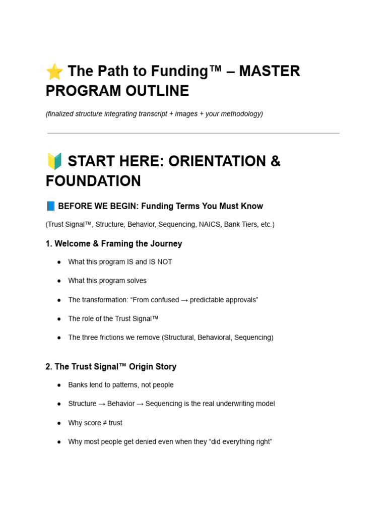 Funding Program Outline: Trust Signal™ Guide | PDF | Banks