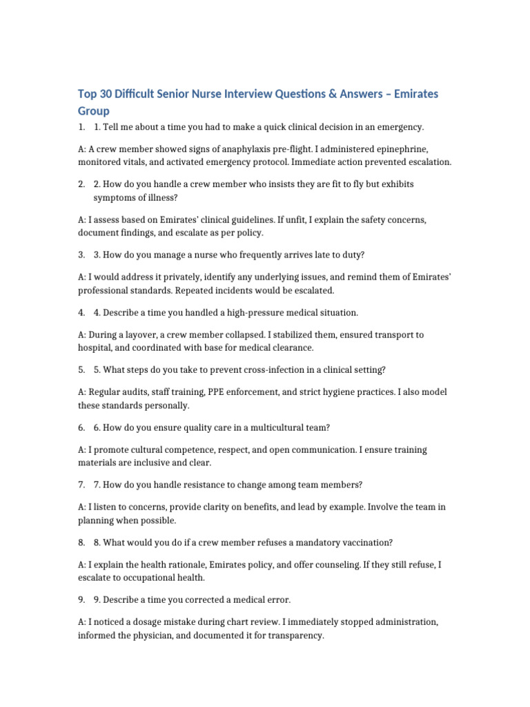 Senior Nurse Interview Questions & Answers | PDF | Nursing | Patient Safety