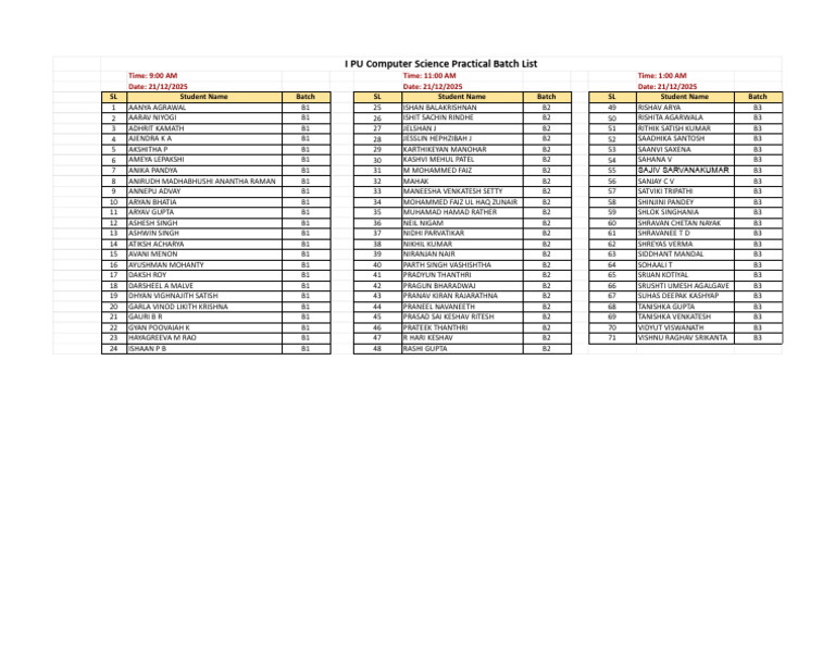 Puc Student List 2025-26.Xlsx - Cs Batch List | PDF