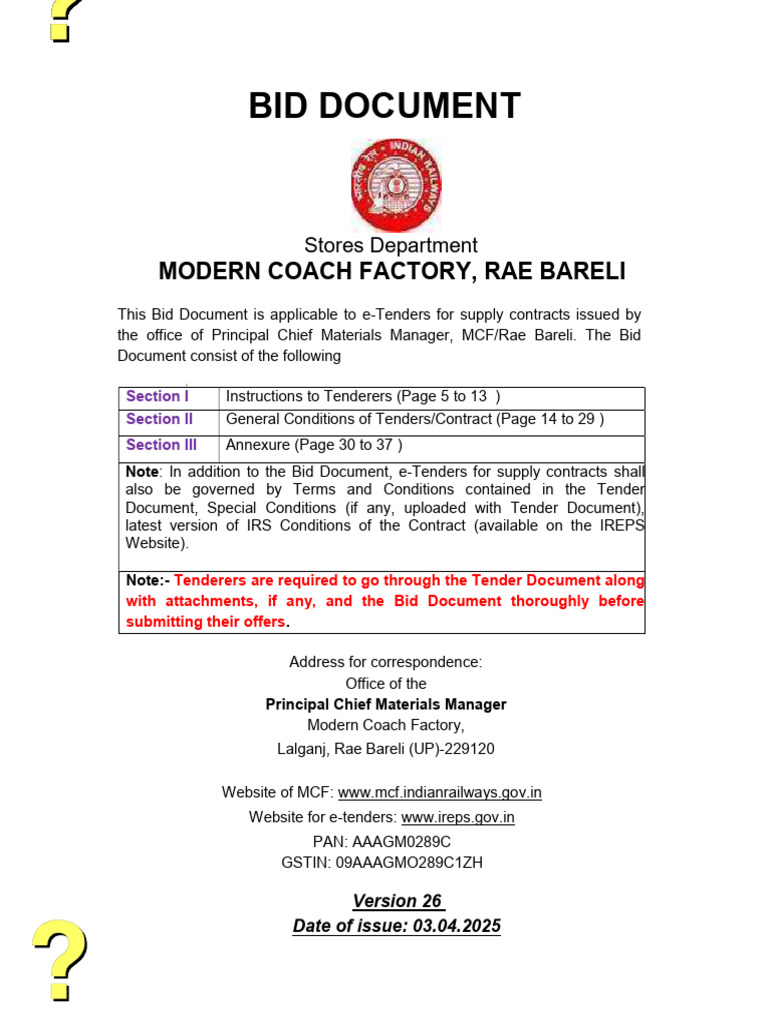 MCF Rae Bareli Bid Document Overview | PDF | Specification (Technical ...