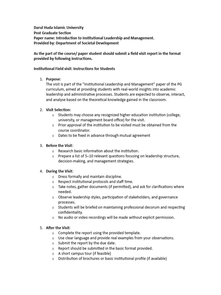 DHIU IILM Field Visit Instructions | PDF
