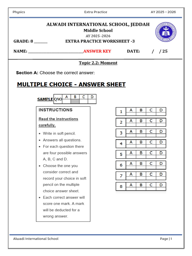 2.2 Moment Practice Worksheet - AK | PDF | Force | Physical Quantities