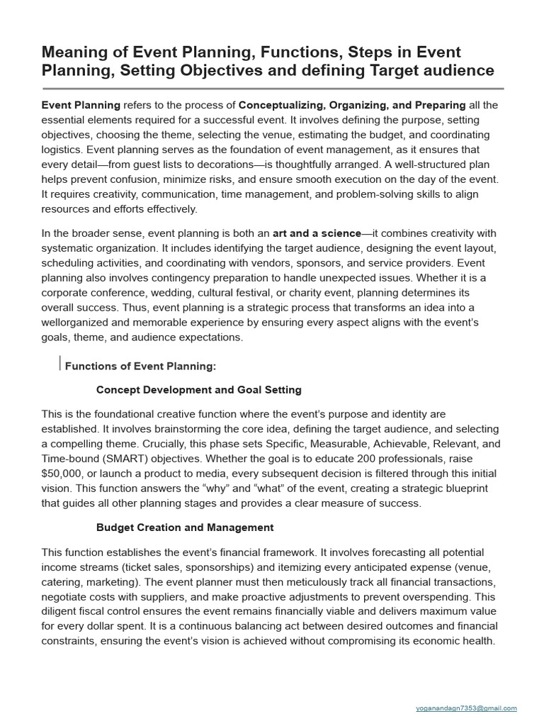 Event Planning: Functions and Steps Guide | PDF | Expense | Goal