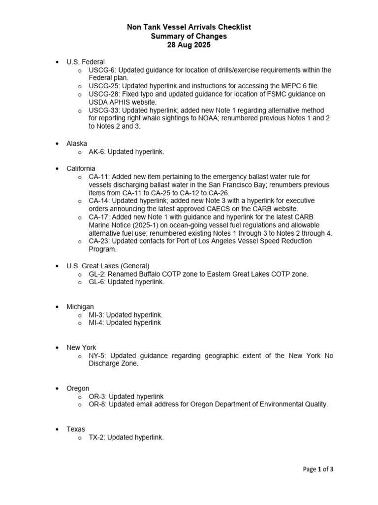 Non-Tank Vessel Checklist Updates 2025 | PDF | Shipping | Water Transport