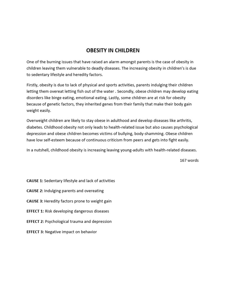 Causes and Effects of Childhood Obesity | PDF