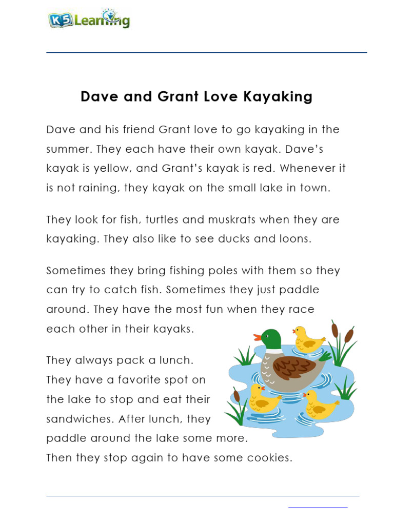 Grade 2 Kayaking Reading Worksheet | PDF