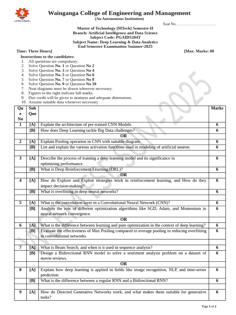 MTech Deep Learning Exam Paper 2025 | PDF | Deep Learning | Applied ...
