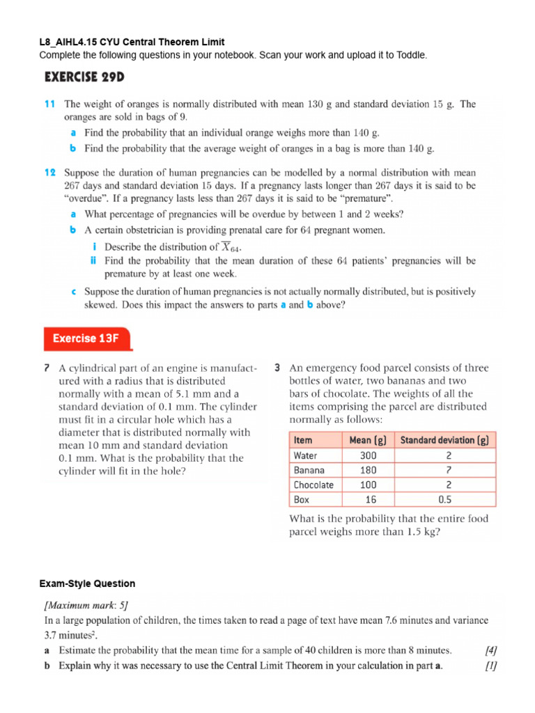 L8 - AIHL4.15 CYU Central Theorem Limit | PDF
