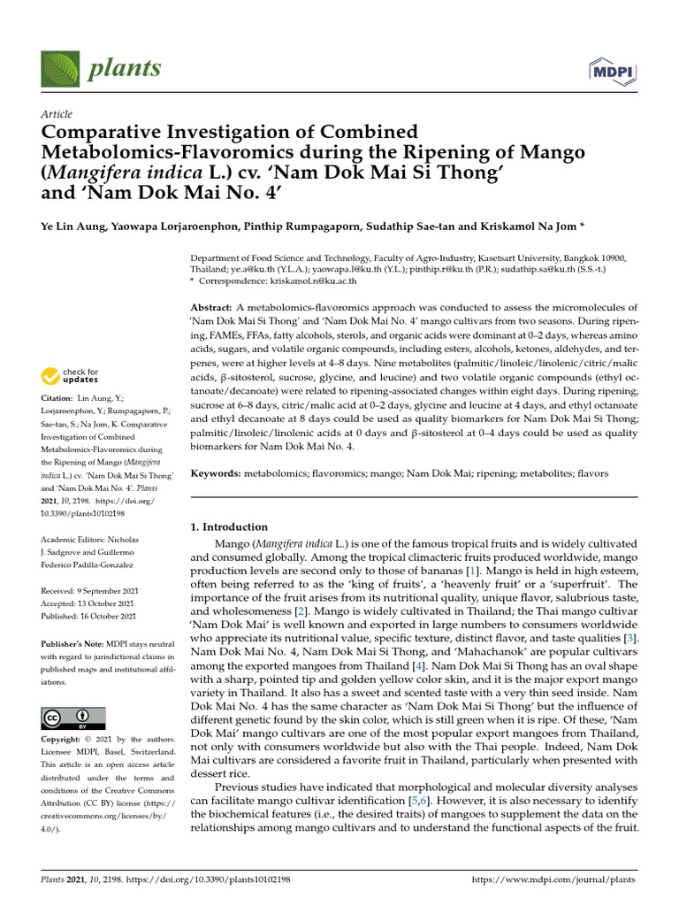 Mango Ripening Metabolomics Study | PDF | Mango | Gas Chromatography