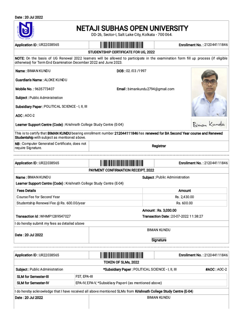 UG Studentship Certificate 2022 | PDF