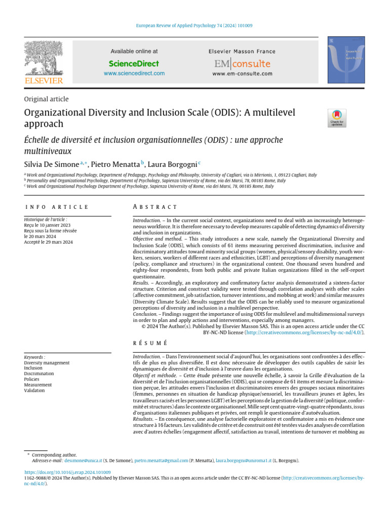 Organizational Diversity and Inclusion Scale | PDF | Job Satisfaction ...