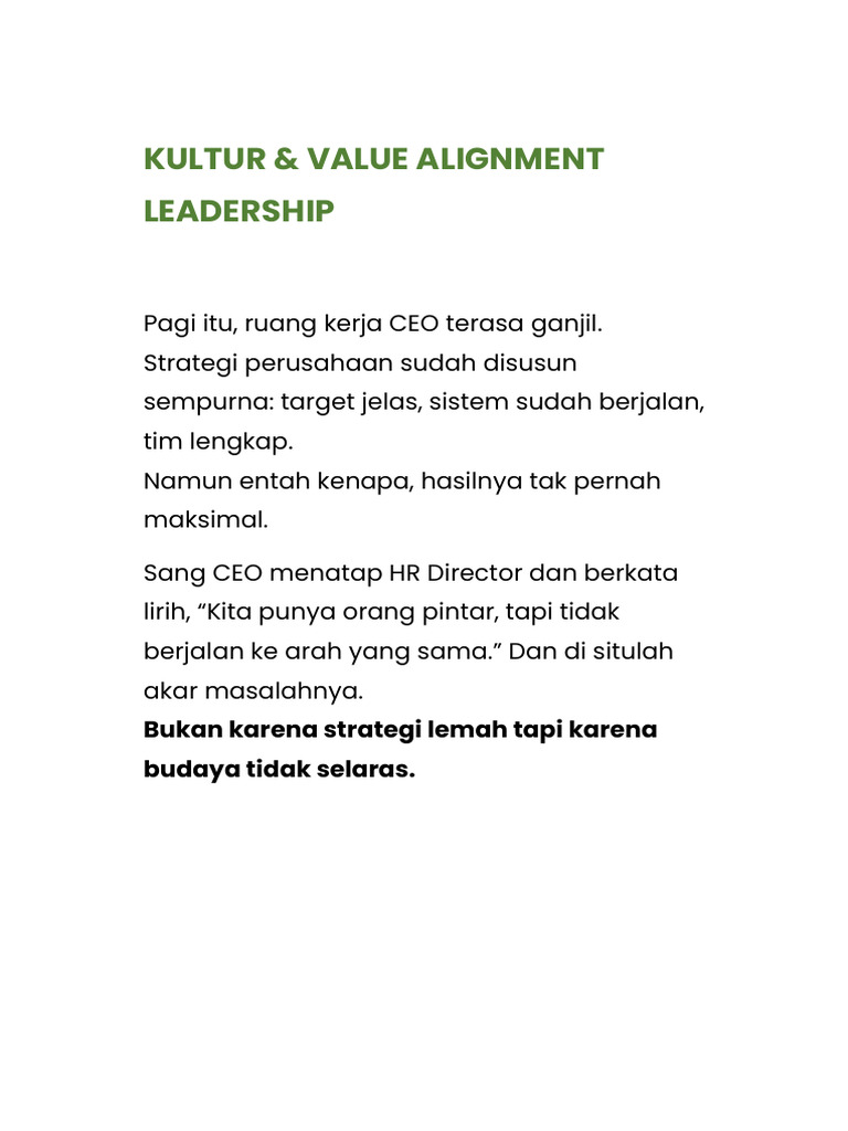Kultur & Value Alignment Leadership | PDF