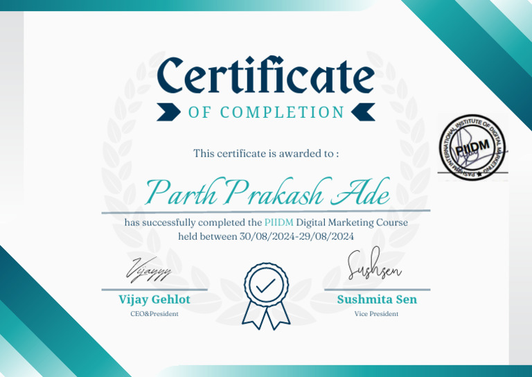 PIIDM Course Certificate Parth Ade | PDF