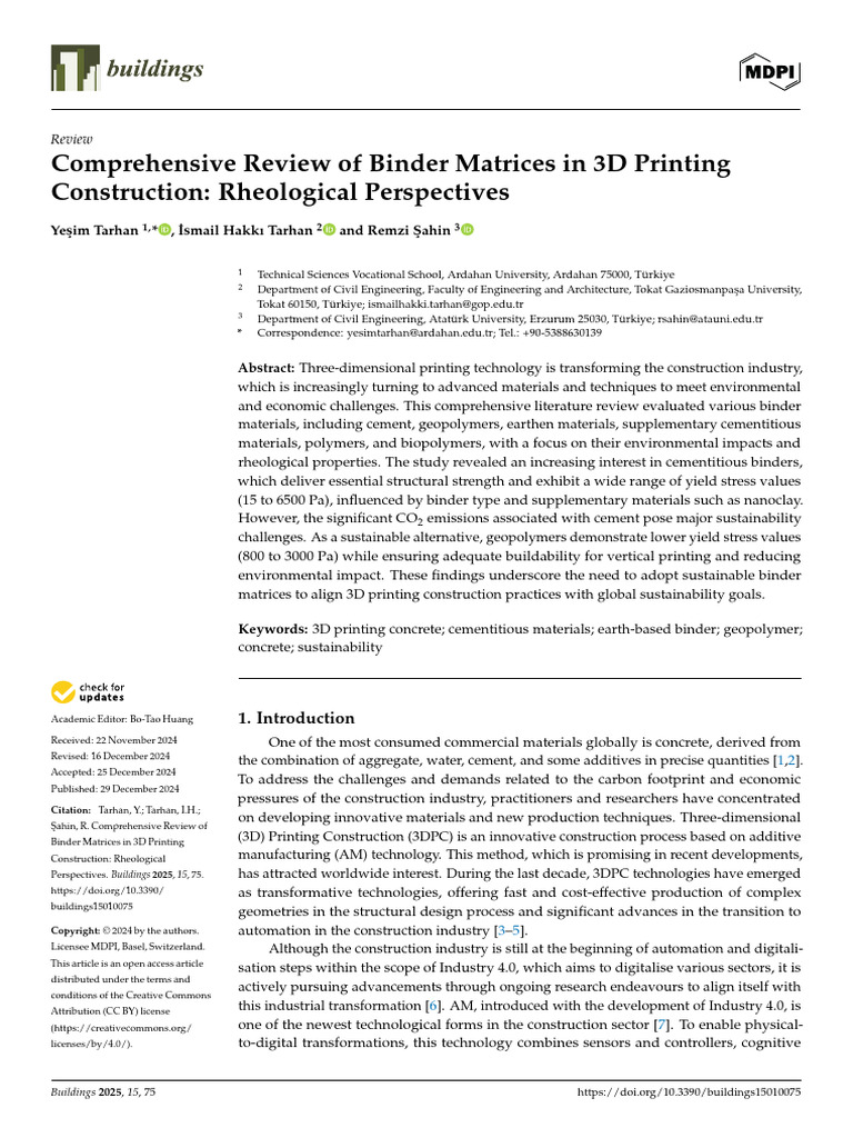 Comprehensive Review of Binder Matrices in 3D Prin | PDF | Cement ...