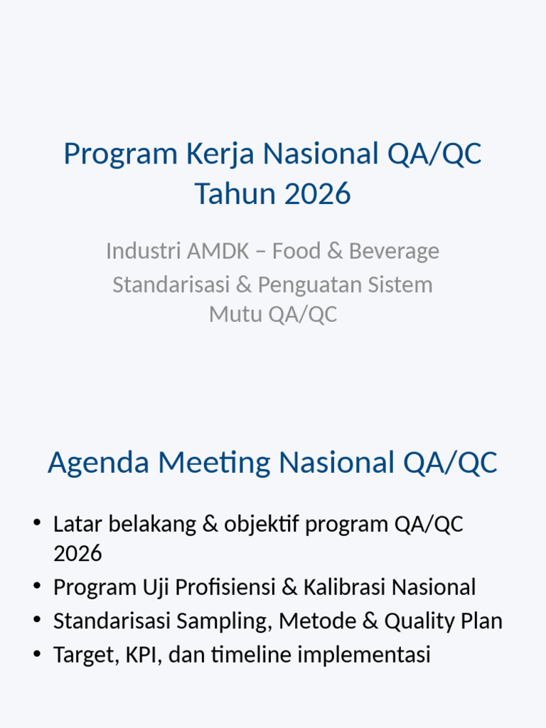 Program Kerja Nasional QA QC 2026 AMDK | PDF