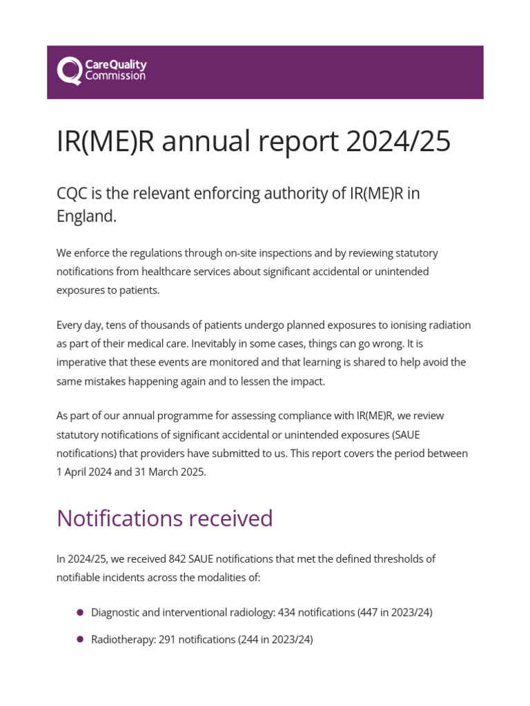 IR(ME)R Annual Report 2024/25 Summary | PDF | Medical Imaging ...