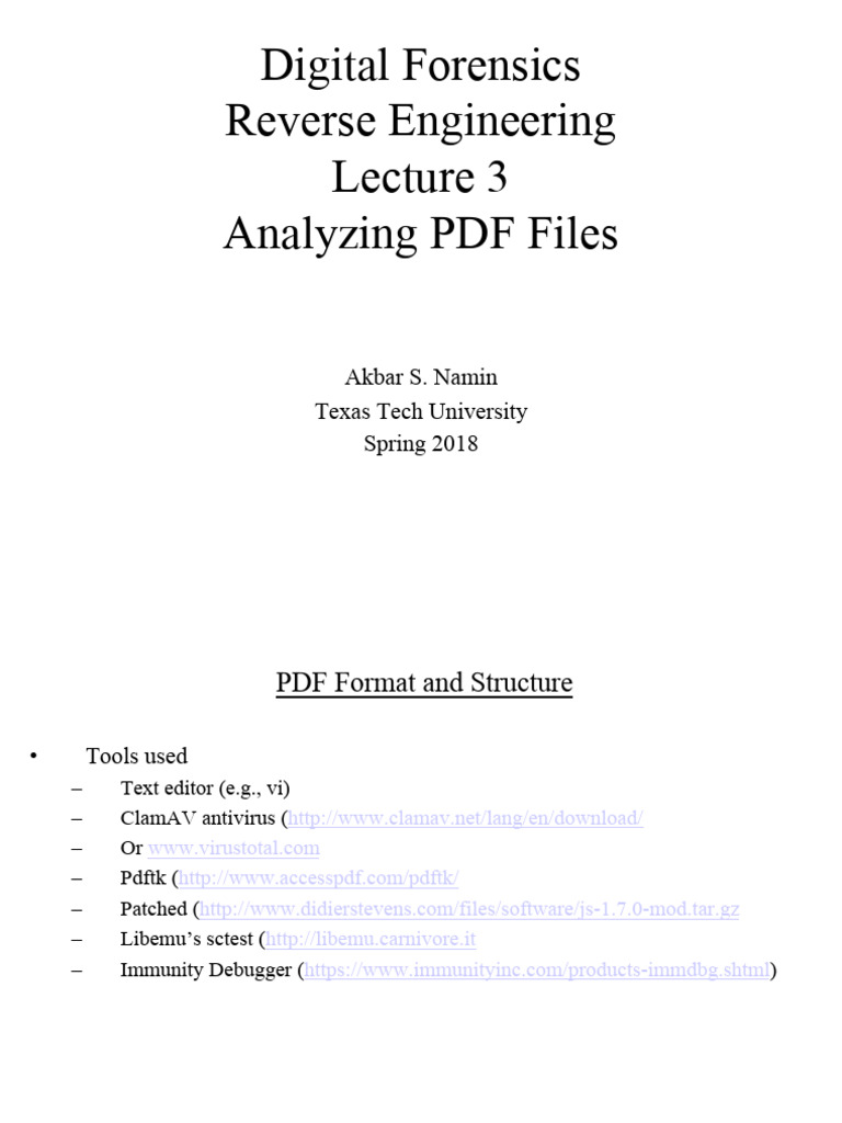Lecture 3 - PDF Structure | PDF | Malware | Java Script