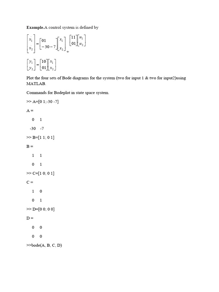 Bode Diagrams for Control Systems in MATLAB | PDF