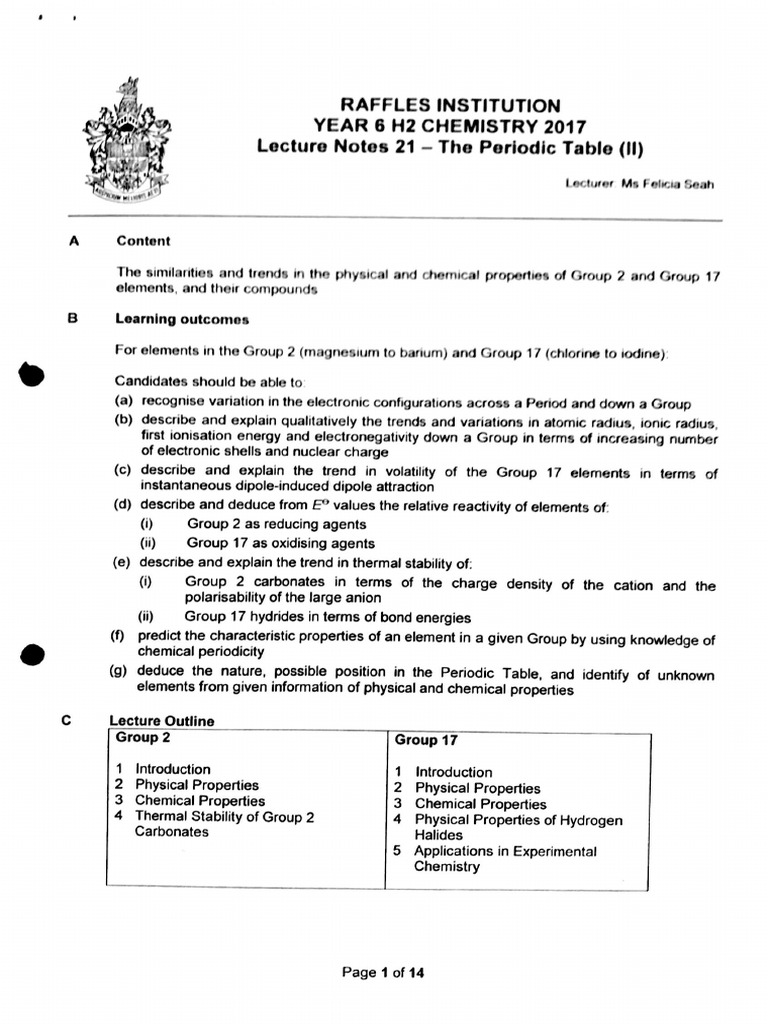 21 The Periodic Table II Notes | PDF