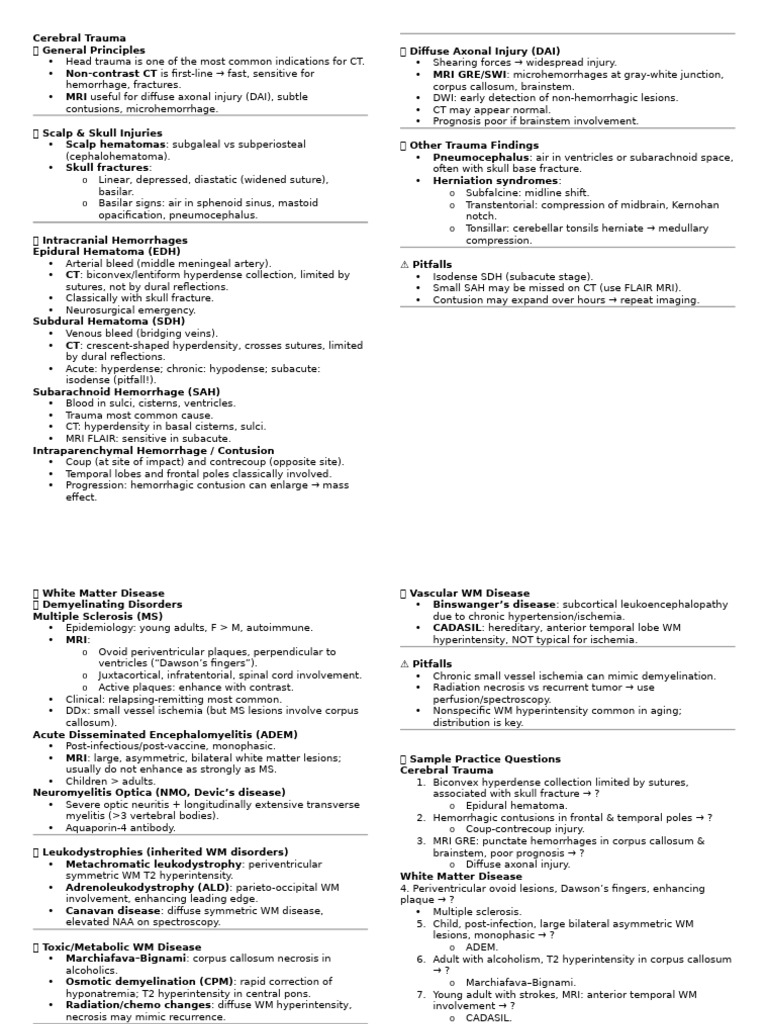 Cerebral Trauma and White Matter Disease | PDF | Nervous System ...