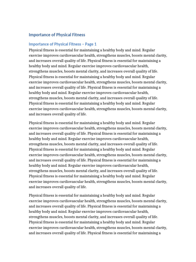 Importance of Physical Fitness 10 Pages | PDF | Physical Fitness ...