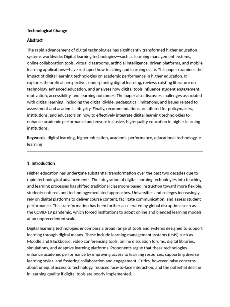 Impact of Digital Learning on Education | PDF
