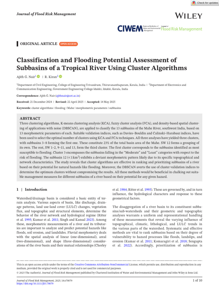 Flood Risk Assessment of Mahe River Subbasins | PDF | Cluster Analysis ...