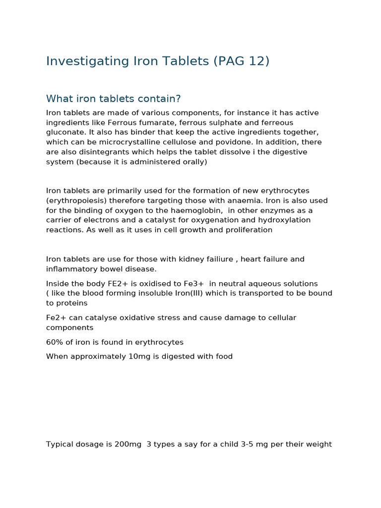 Investigating Iron Tablets (PAG 12) | PDF