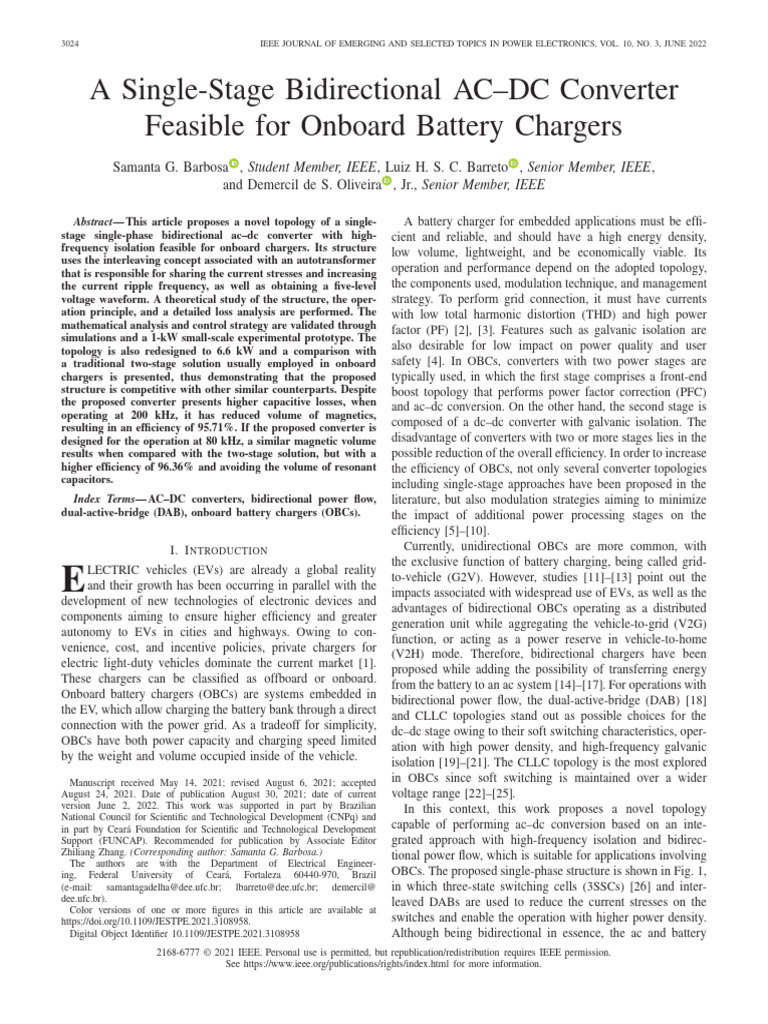 Bidirectional AC-DC Converter for EVs | PDF | Electrical Engineering ...