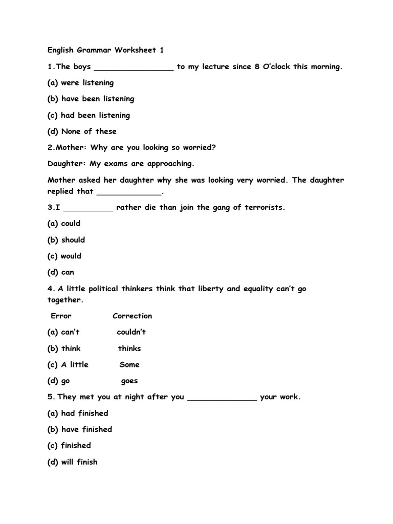 English Grammar Practice Worksheets | PDF
