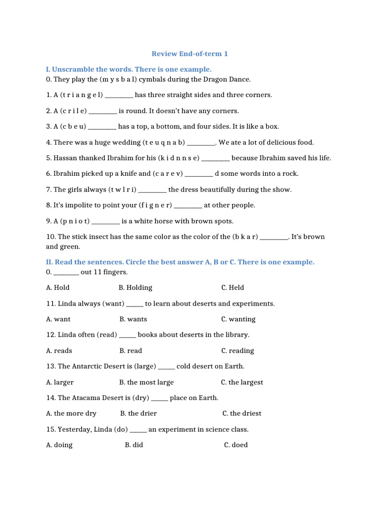 End-of-Term 1 Review Exercises | PDF | Desert